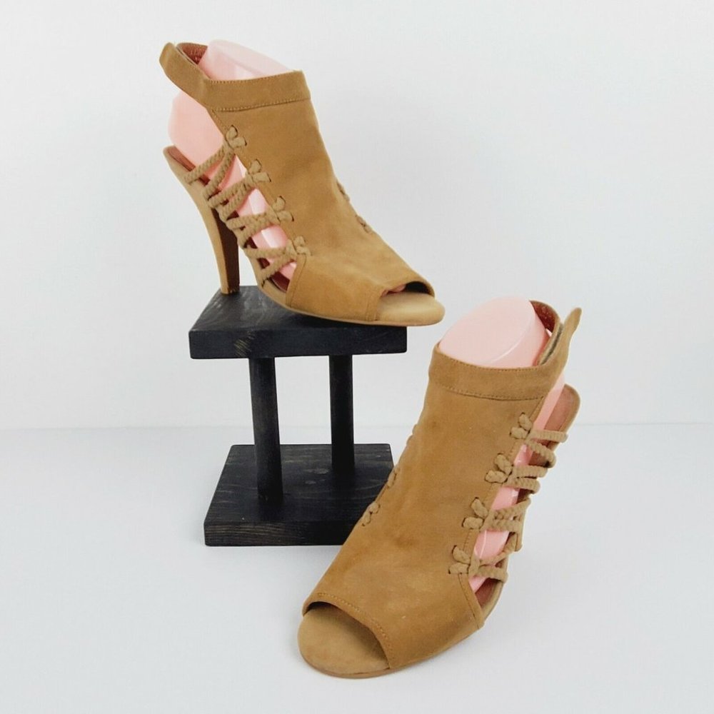 Jeffrey Campbell Women’s Tan Suede Caged Braided Lorene Shooties Heels Size 9.5